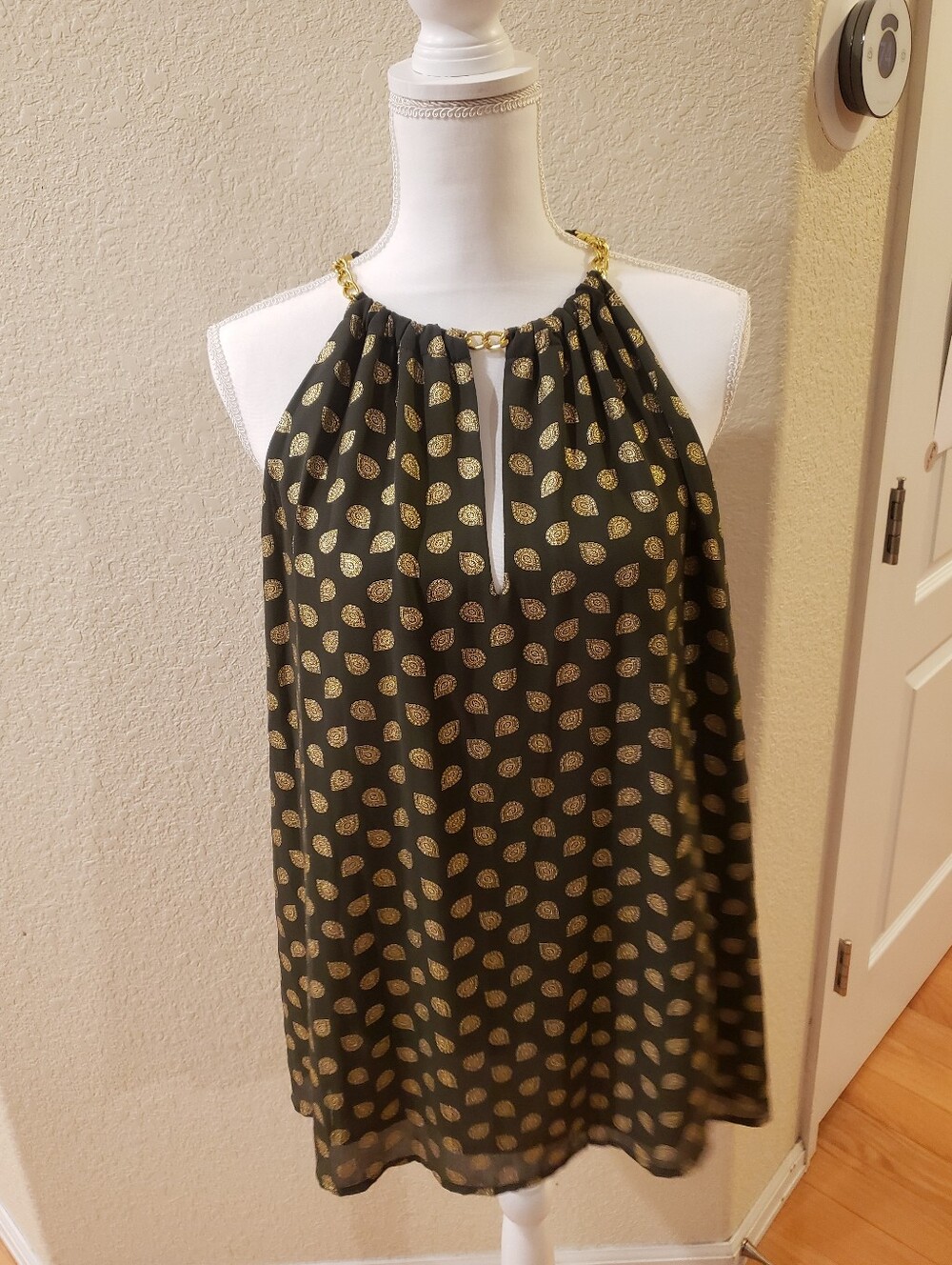 Michael Michael Kors Olive Green and Gold Halter Neck Sleeveless Blouse